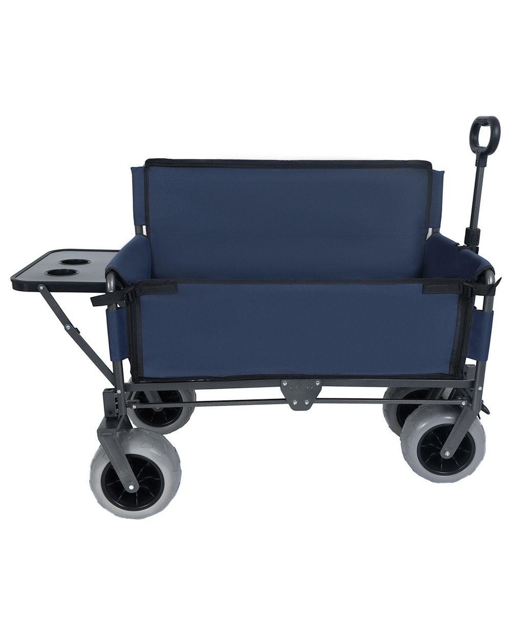 Mountaintop 3-in-1 Folding Wagon with Bench Seat and Rear-Mounted Folding Tabletop 500lbs Capacity, Beach Tires for Camping, Beach