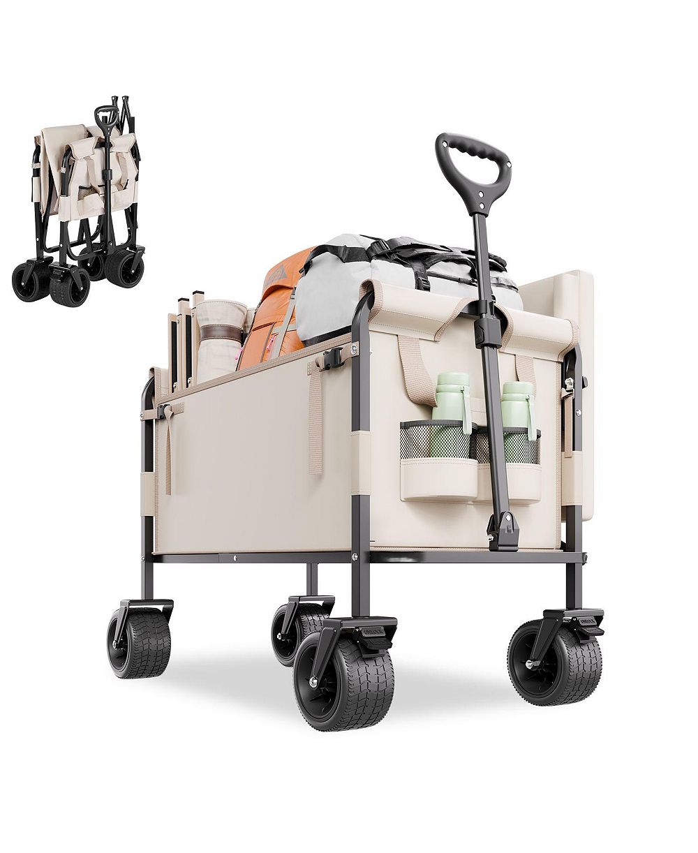 Mountaintop Collapsible Folding Wagon, 550lb 220L, 2-in-1 Bench Cart, Adjustable Handle for Grocery, Camping and Gardening