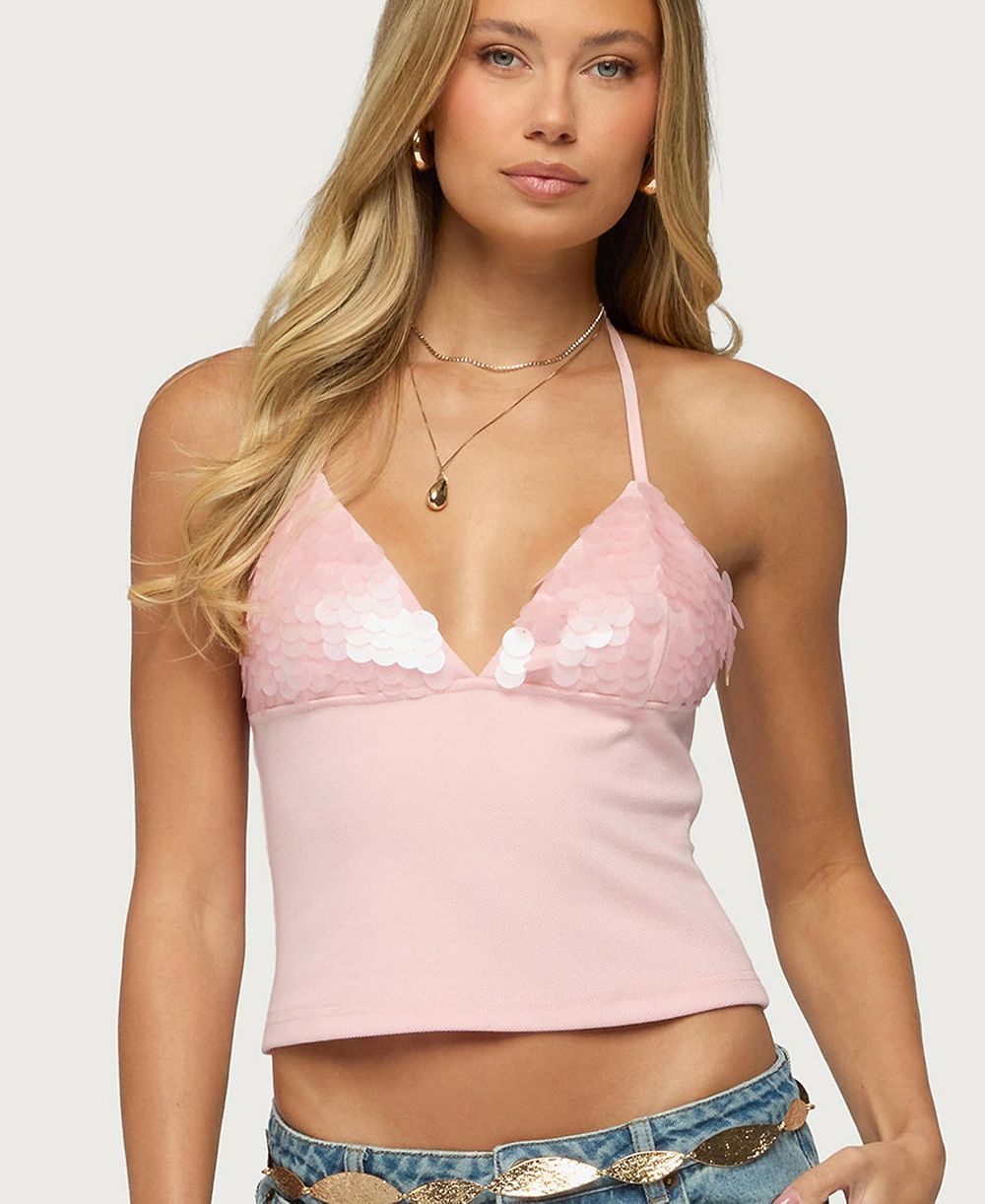 Женский топ Edikted Katelyn Sequin-Halter Sleeveless