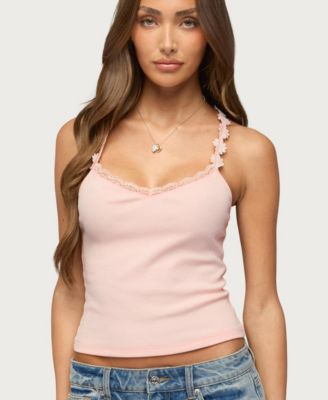 Edikted Women's Caila Flower Lace Ribbed V-Neck Tank Top
