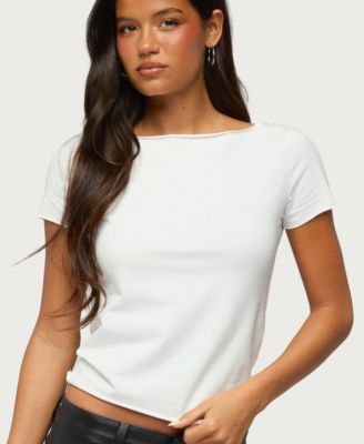 Edikted Women's Rea Shredded-Cutout Lace Boat Neck Top