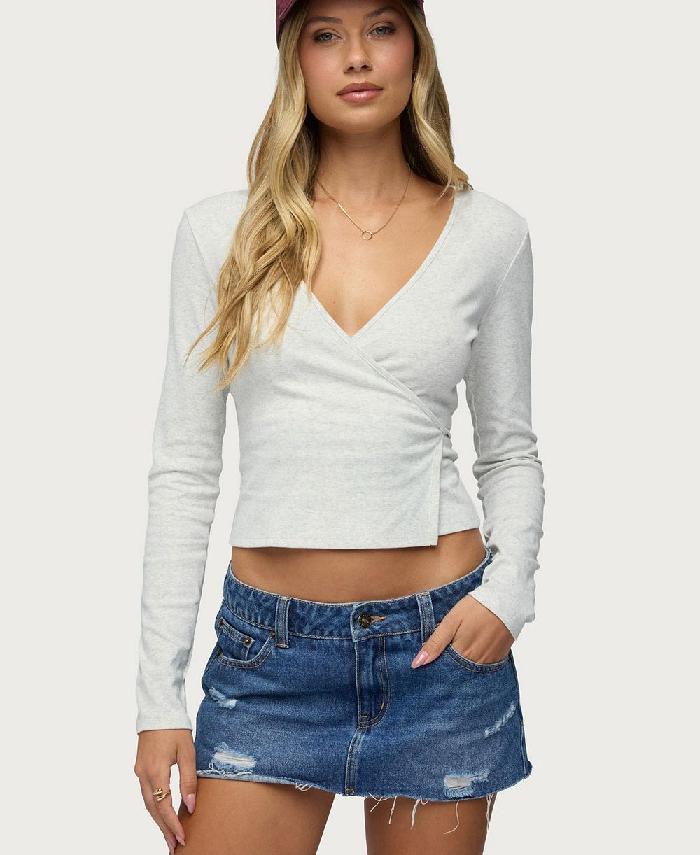 Женский топ Edikted Fonteyn Ribbed Long-Sleeve Cotton-Blend Wrap