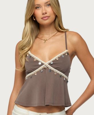 Edikted Women's Moya Sleeveless V-Neck Lace Tank Top