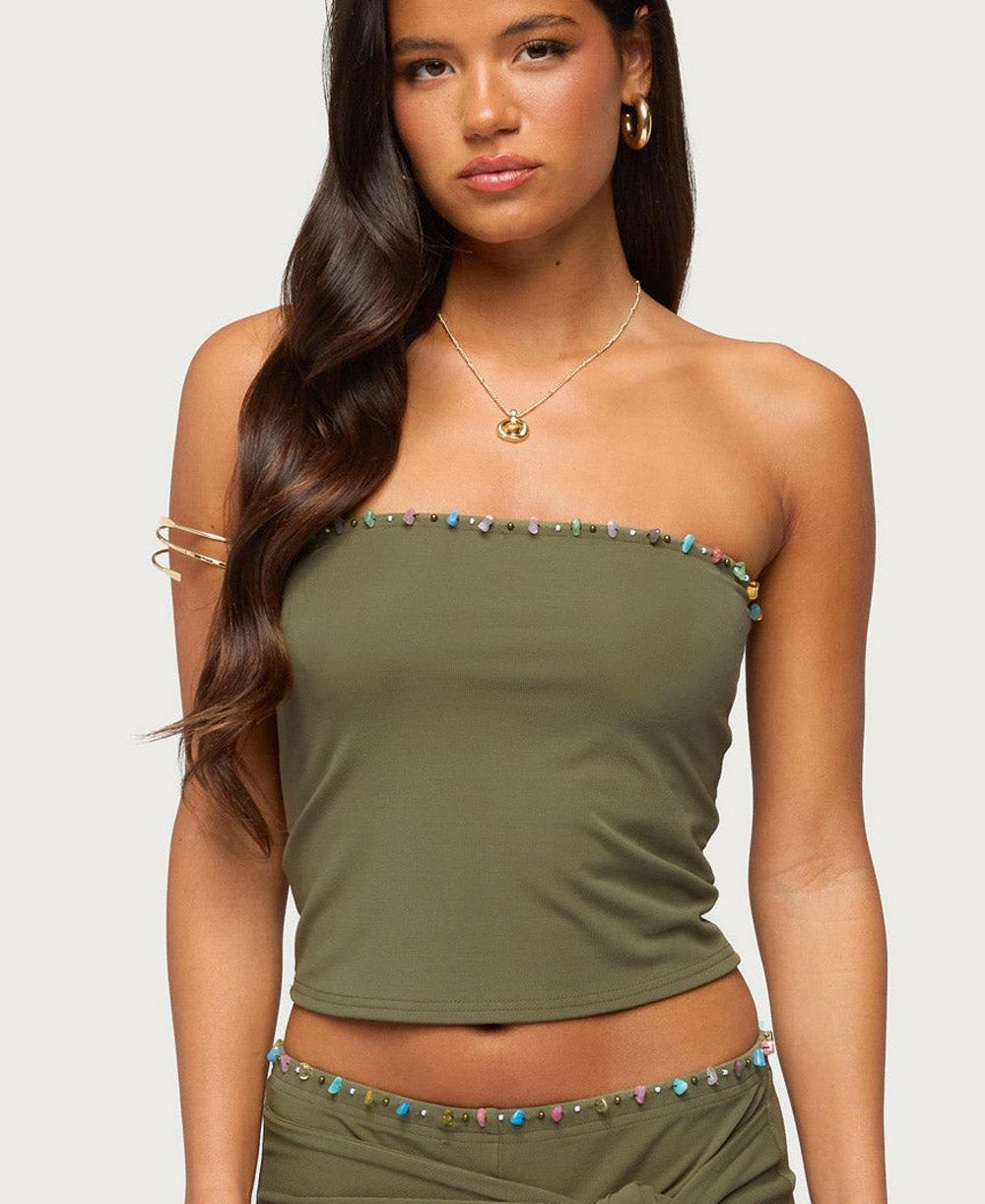 Женский топ Edikted Women's Monroah Beaded Strapless