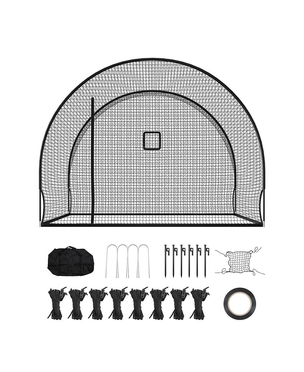 HONGGE Freestanding Baseball Batting Cage 12 x 10.2 x 7.6 ft with 4-Ply Knotless Netting and Pitching Machine Opening