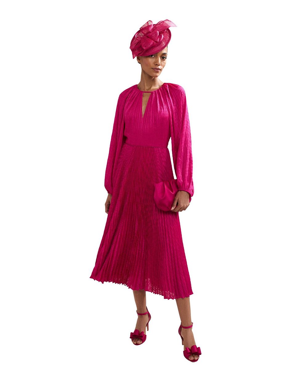 Женское платье Phase Eight Faye Textured-Plisse Long Sleeve Wedding Guest Midi
