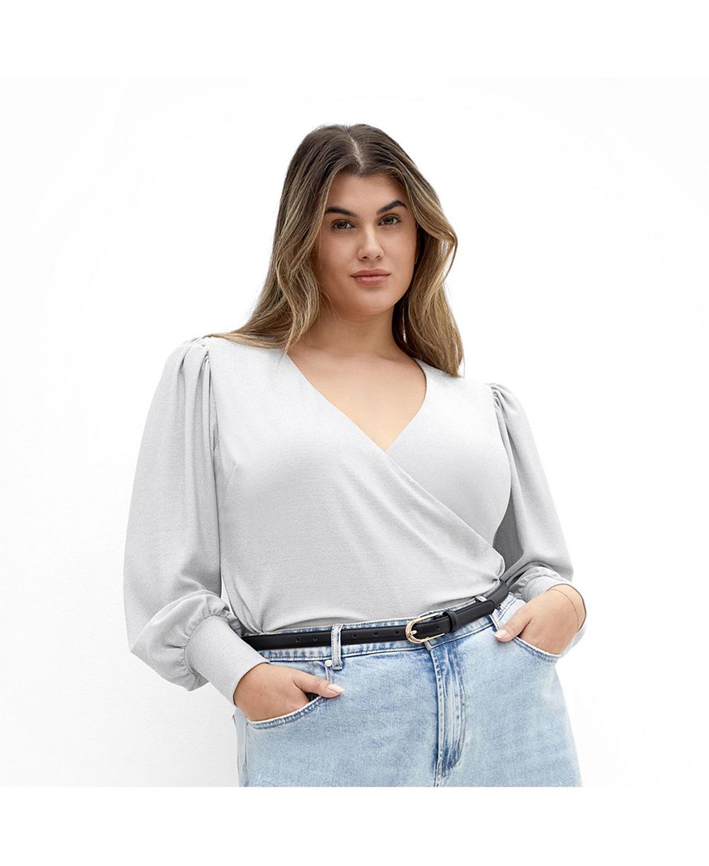 CITY CHIC женская блуза с длинным рукавом, V-образным вырезом и эффектом faux-wrap, размер Plus, с мерцающей нитью lurex