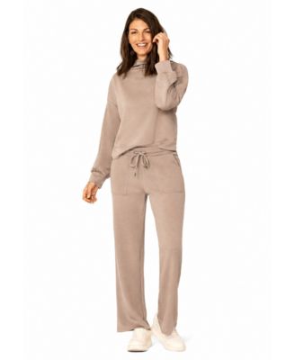 Cable & Gauge Women's Mock-Neck Long-Sleeve Wide-Leg Modal-Blend Top and Pants Set