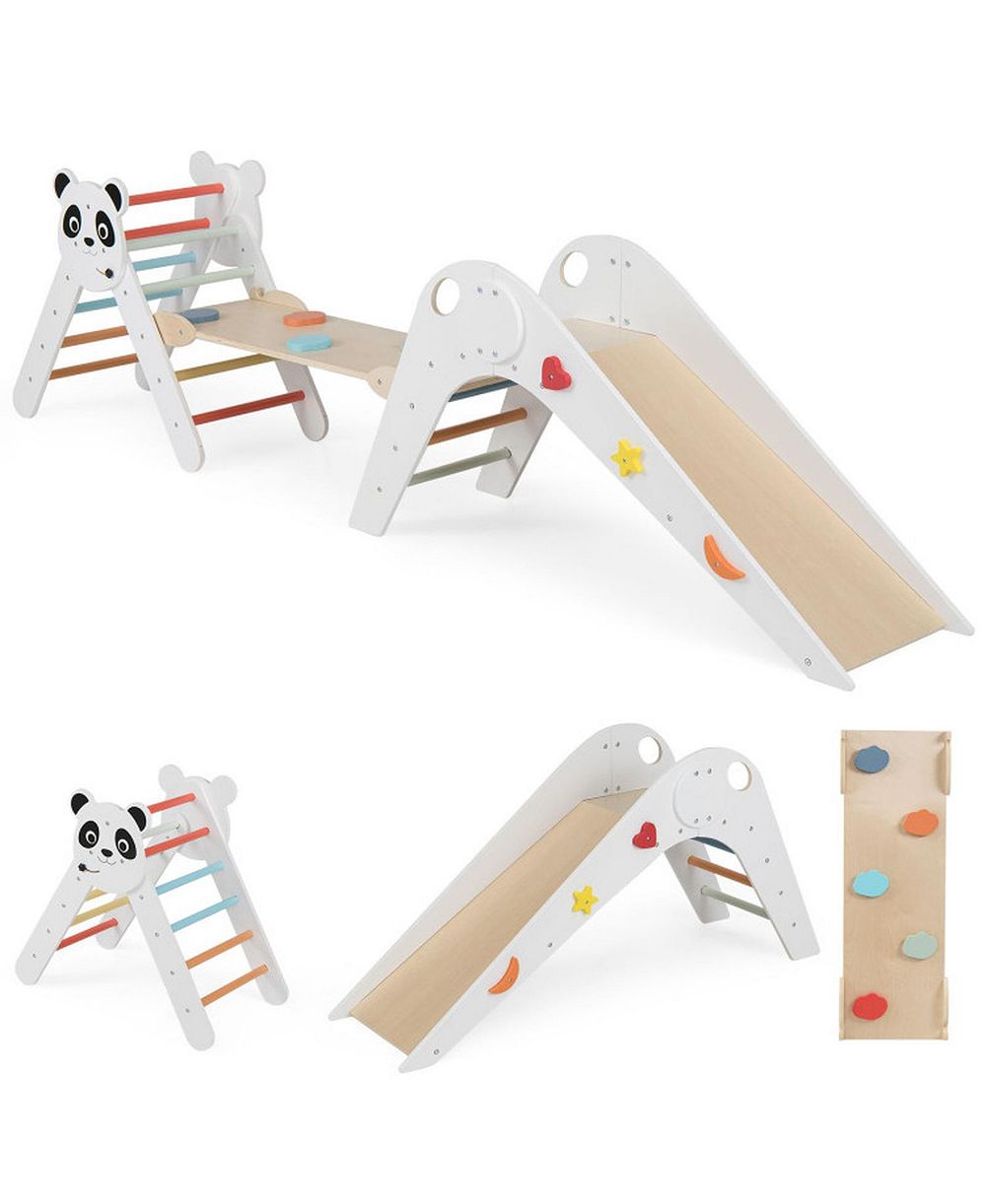 HONGGE Ages 3+ Montessori Foldable 3-Piece Climbing Triangle, Slide, and Balance Bridge Set