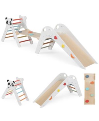 HONGGE Ages 3+ Montessori Foldable 3-Piece Climbing Triangle, Slide, and Balance Bridge Set