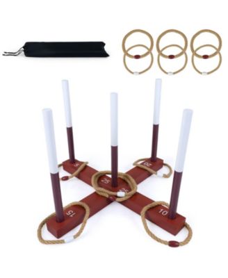 HONGGE Деревянная игра Ring Toss 24" x 24", с 6 веревочными кольцами и сумкой для хранения, для детей от 3 лет