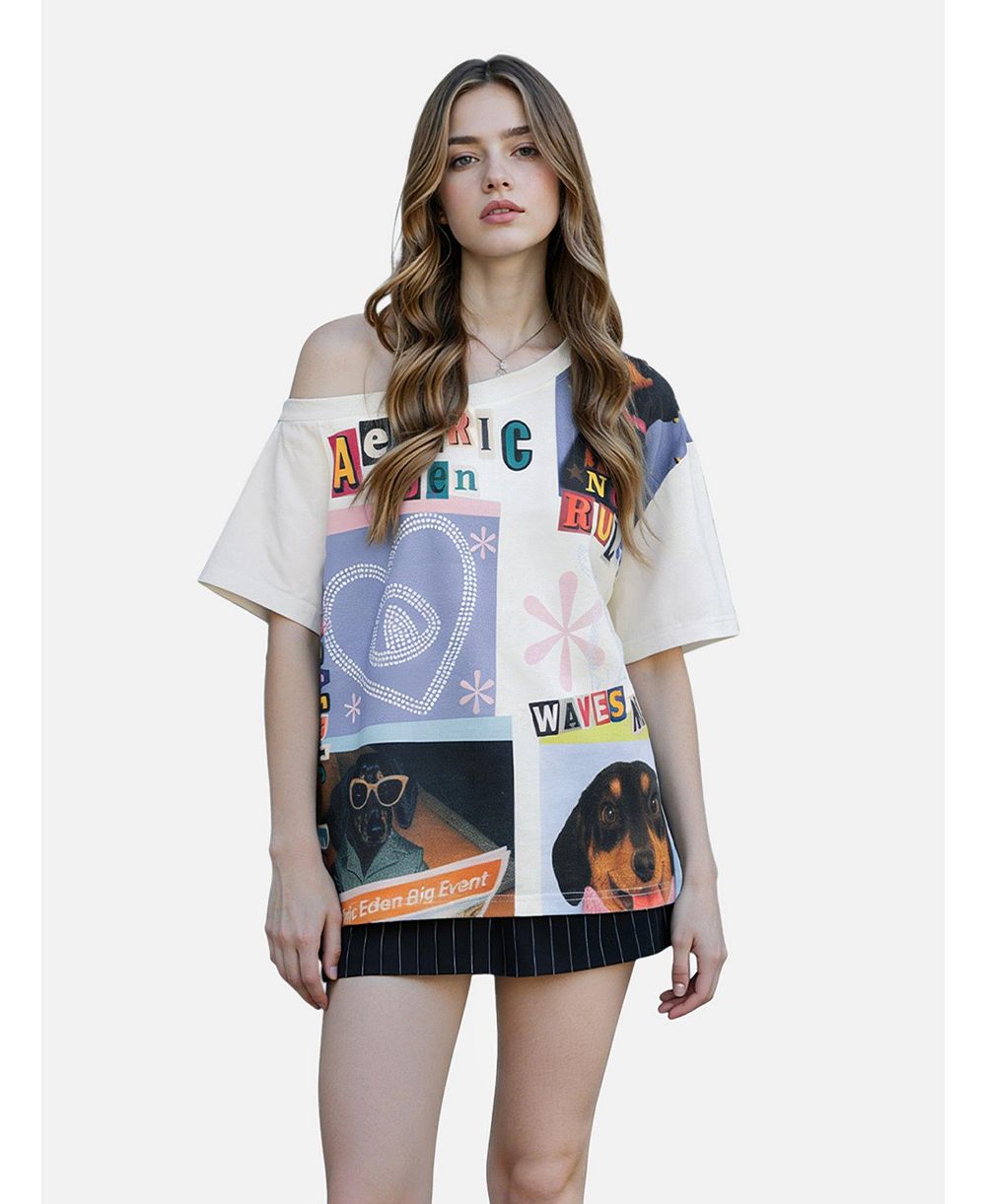 Женский топ AELFRIC EDEN Dachshund Collage Off-the-Shoulder
