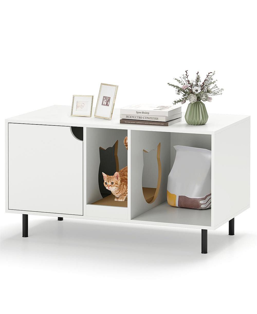 RUIE 40 in Double Cat Litter Box Enclosure Hidden Cat Washroom Bench for 2 Cats
