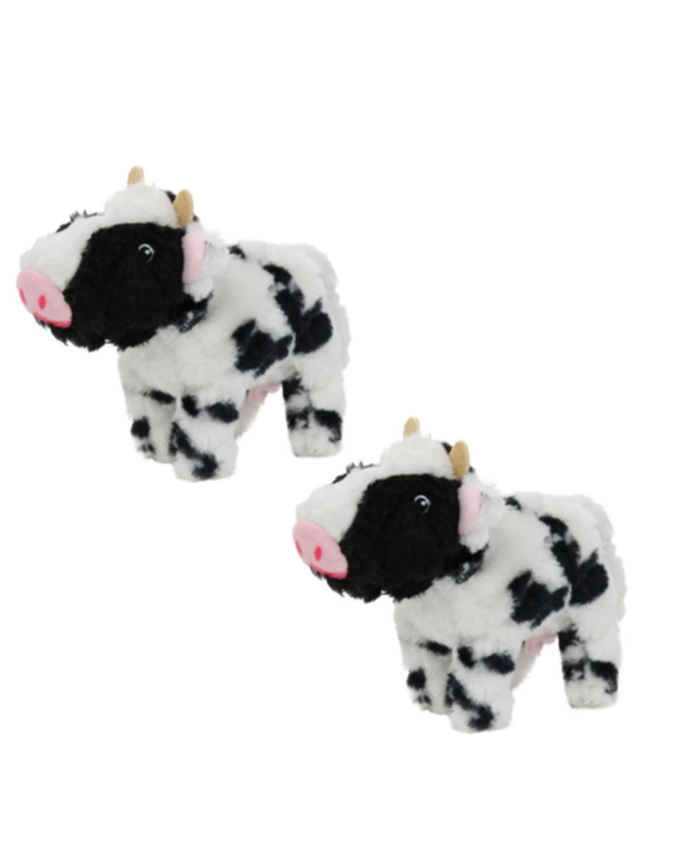 Mighty Jr Farm Cow 2 Pack , Durable Plush Squeaky Dog Toy