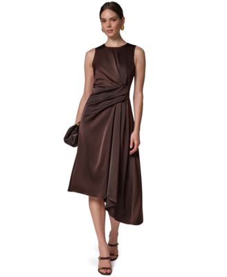 Женское платье Donna Karan New York Satin Draped-Waist Asymmetric-Hem Midi