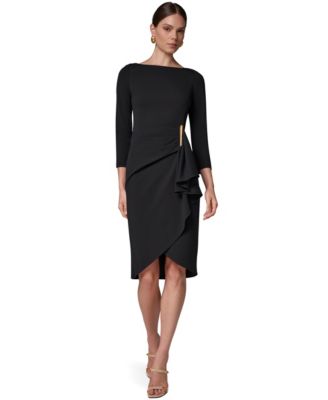 Donna Karan New York Women's Long-Sleeve Boat-Neck Side Cascade Ruffle Dress