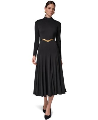 Donna Karan New York женское длинное плиссированное платье с ремнем и воротником-стойкой на длинном рукаве
