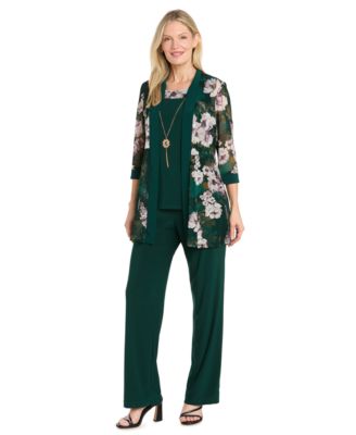 R & M Richards Women's Floral-Print Mesh Wide-Leg Jacket, Cami and Pants Set