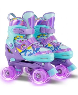 HONGGE 4-Size Adjustable Light-Up Wheels Kids Roller Skates, Ages 7+