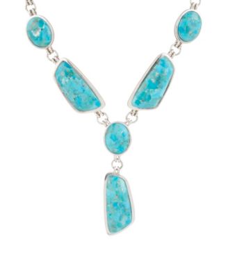 Barse Genuine Blue Turquoise Silver Abstract Statement Necklace