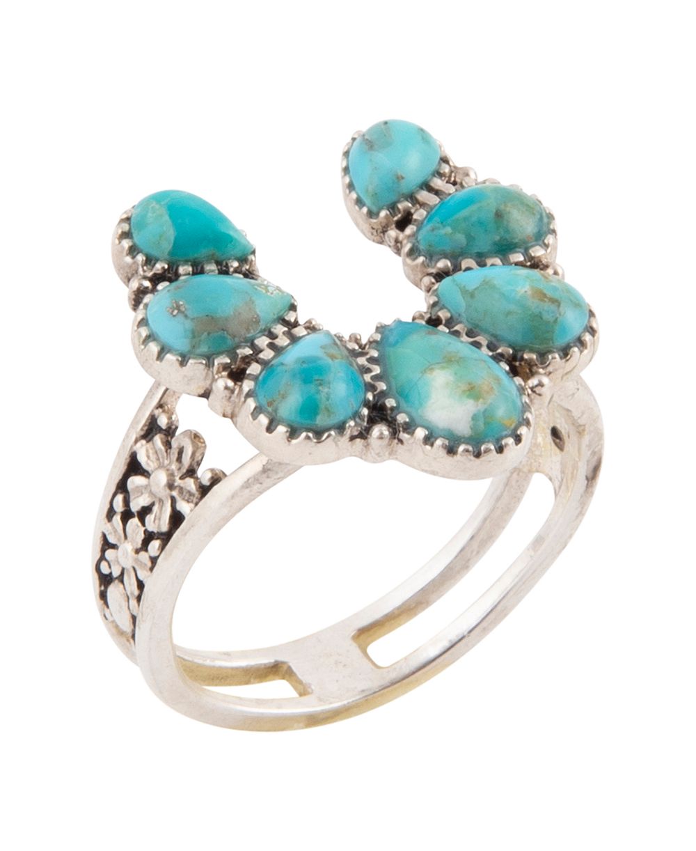 Barse кольцо с цветами Blue Turquoise и серебром
