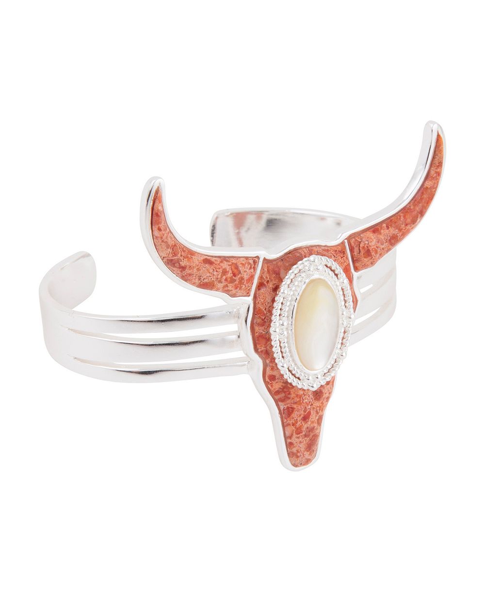 Barse Браслет Cuff Silver с оранжевым кораллом Longhorn