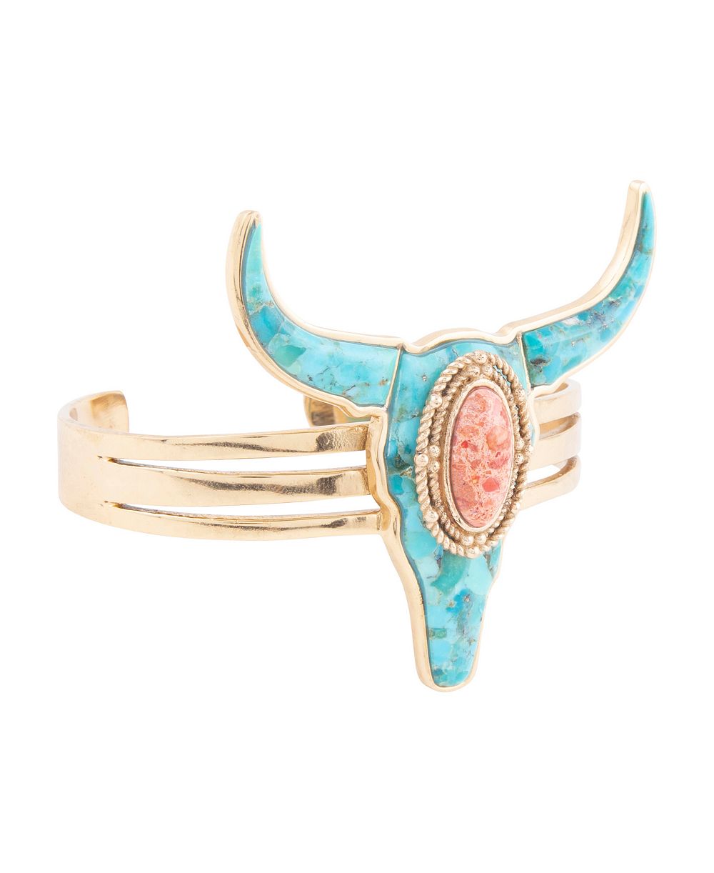 Barse браслет-кафф Longhorn Blue Turquoise Golden