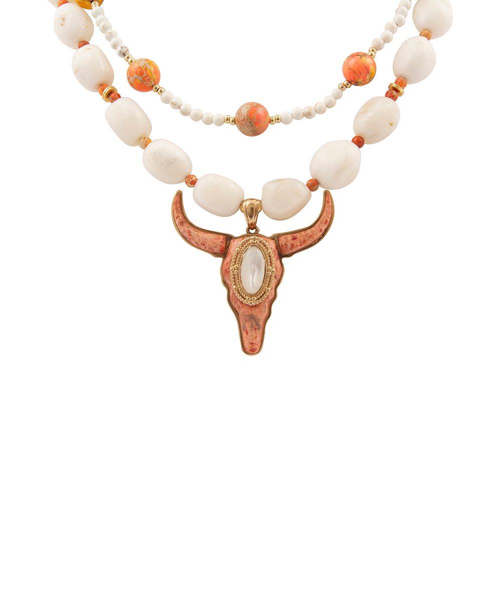 Золотая подвеска Barse Longhorn Orange Sponge Coral Golden Necklace