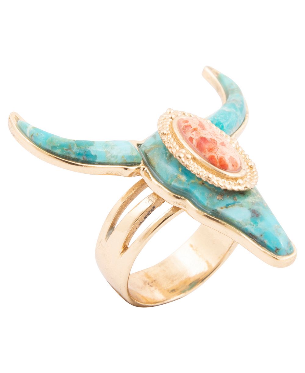 Кольцо Barse Longhorn Blue Turquoise Metal-tone