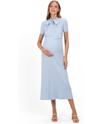 Pinkblush Maternity Ribbed-Knit Tie-Neck Short-Sleeve Dress