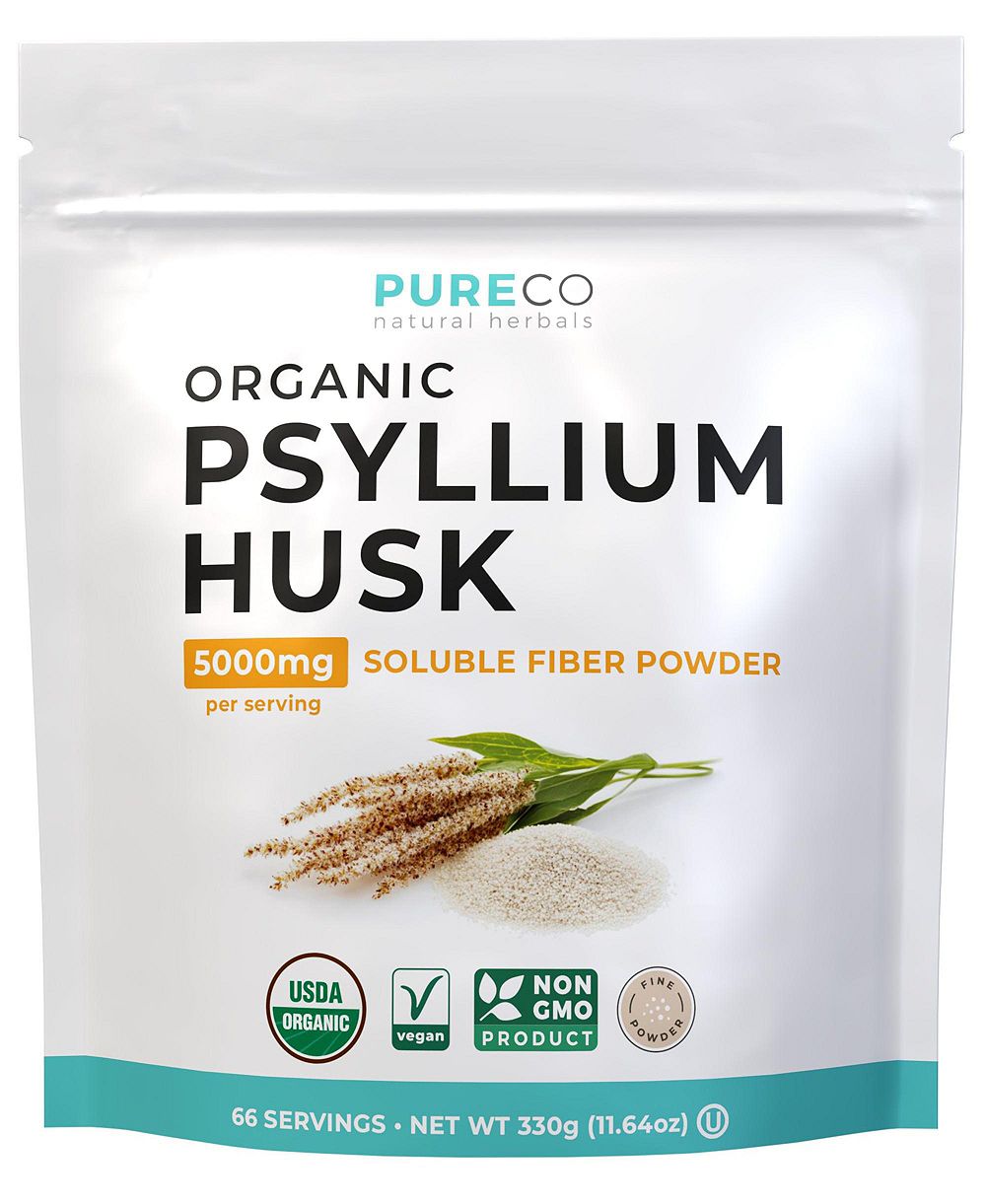 Pure Co пищевые добавки с клетчаткой, порошок шелухи подорожника USDA Organic, тонкий помол, Non-GMO, без глютена, 11,64 унции