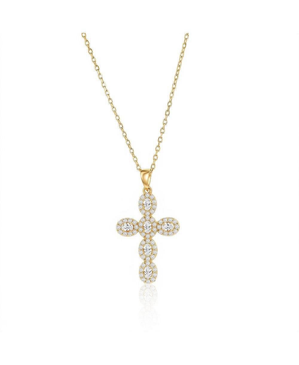Simona Oval Halo CZ Cross Necklace
