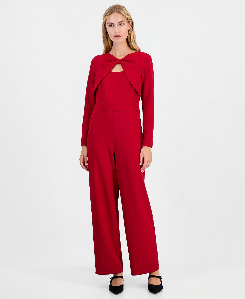 Kasper Women's 3/4-Sleeve Bow-Front Wide-Leg Jumpsuit