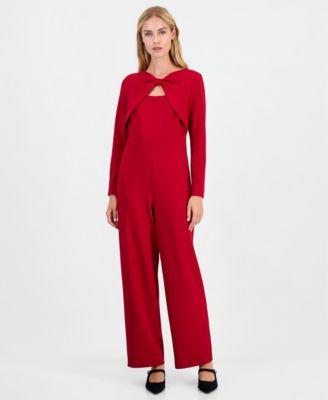 Kasper Women's 3/4-Sleeve Bow-Front Wide-Leg Jumpsuit