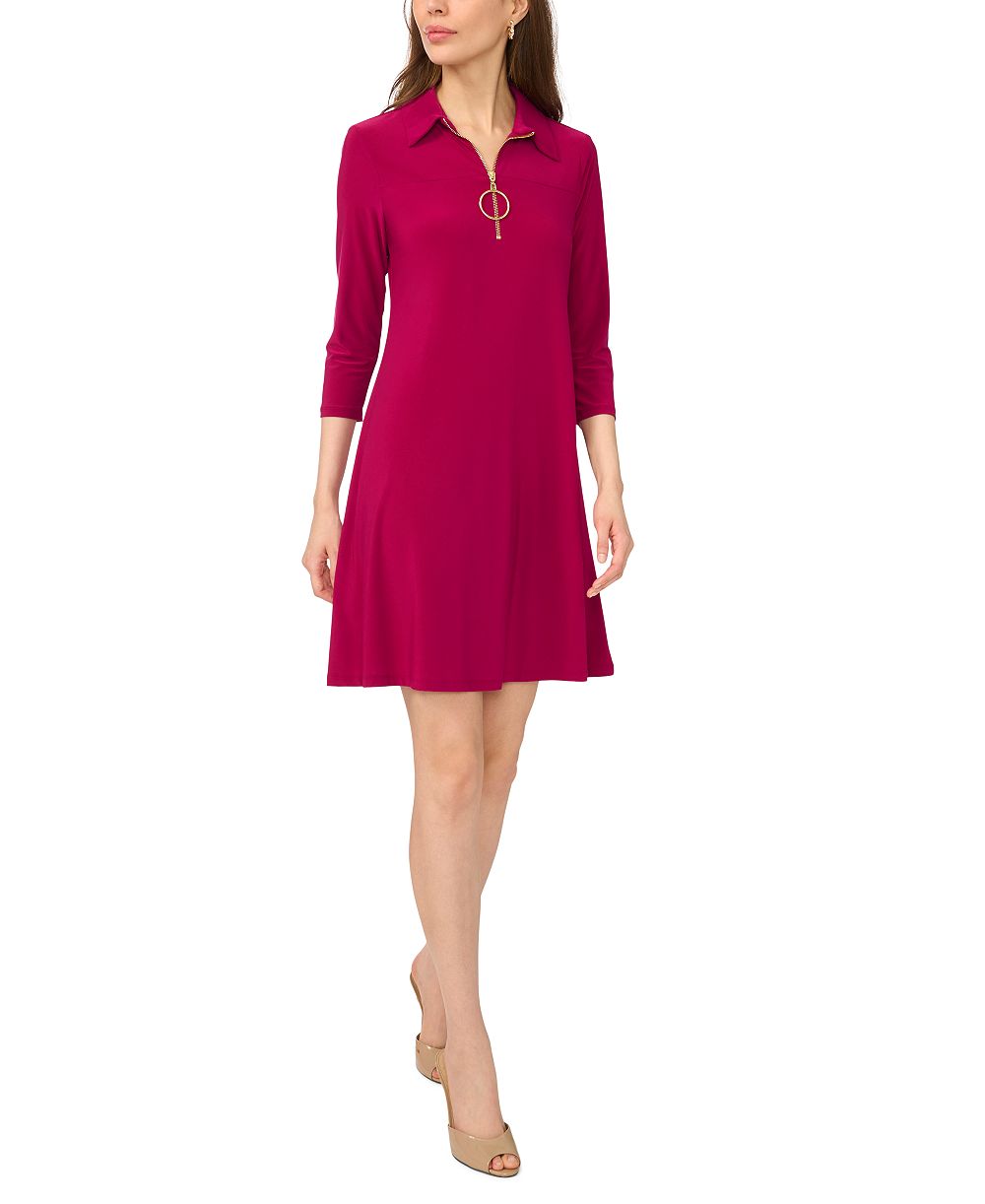 MSK Petite Zip-Front Collared 3/4-Sleeve Shift Dress