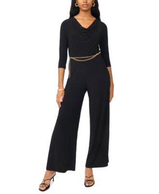 MSK Women's Petite Cowl-Neck Wide-Leg 3/4 Sleeve Jumpsuit