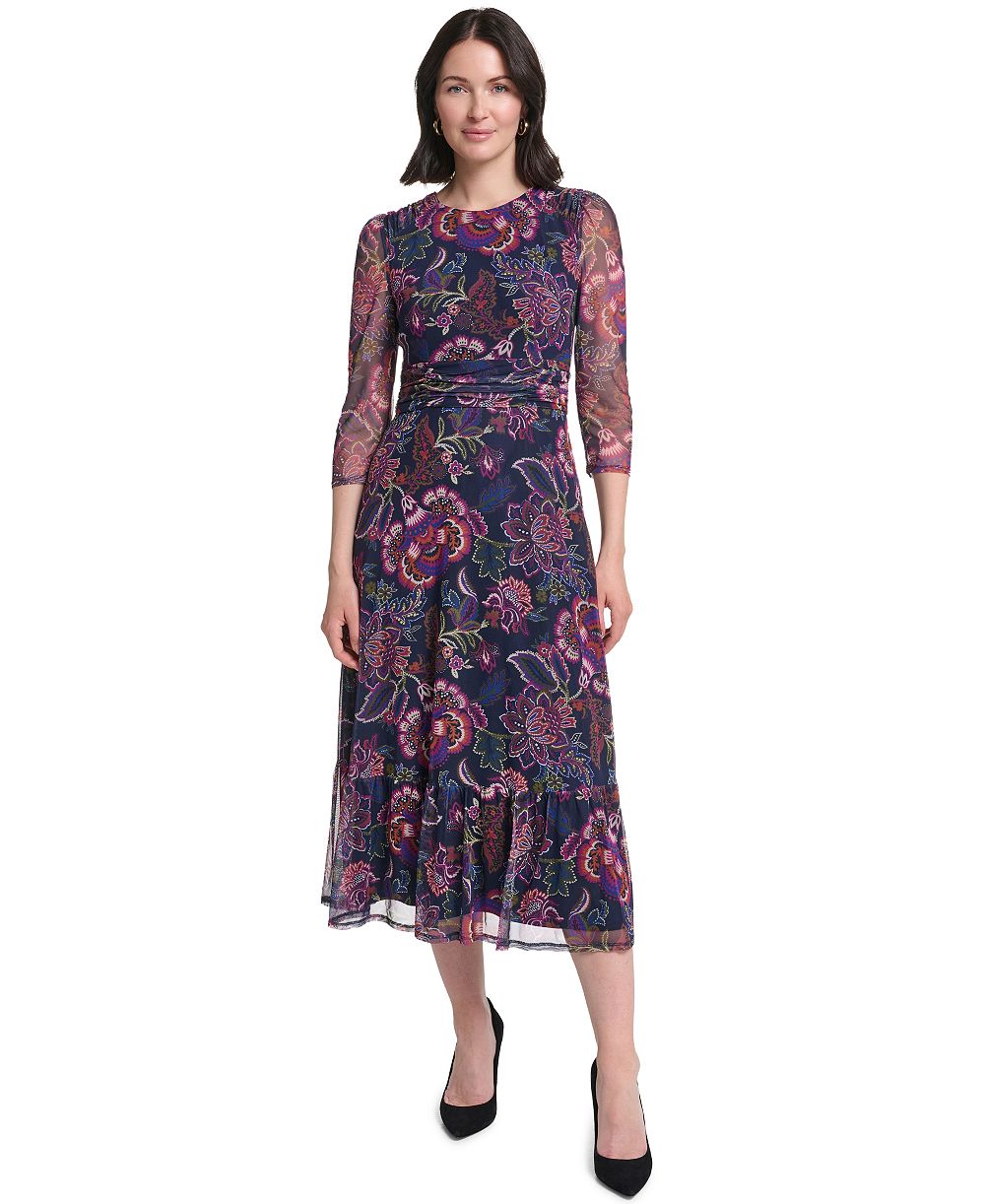 Jessica Howard Женское платье midi Petite Floral-Print A-Line 3/4-Sleeve