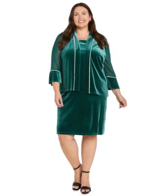 R & M Richards Plus Size Velvet Beaded Crewneck Dress and Jacket, 2-Piece Set