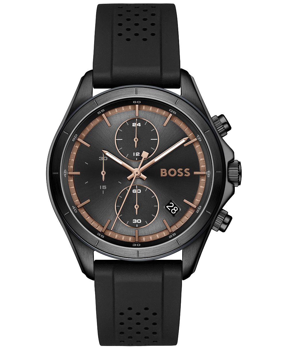 Hugo Boss Men's Bossletic Quartz Chrono Black & Brown Silicone Watch 43.40mm