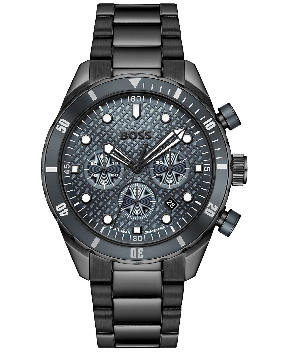 Hugo Boss мужские часы Boss Chronomatix Quartz Chrono Ionic Plated Black Steel 44 мм