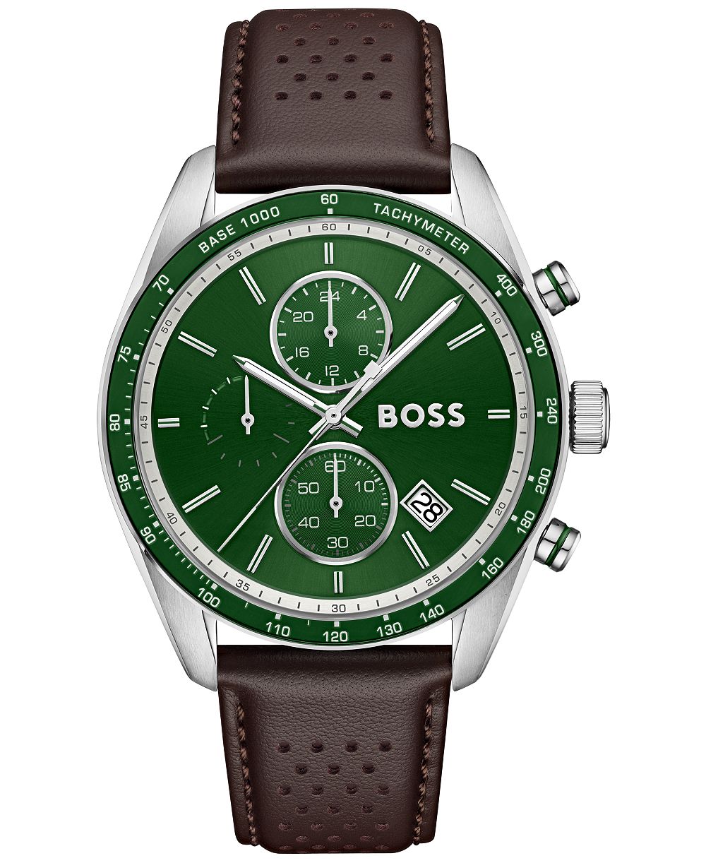 Hugo Boss Men's Grand Prix Quartz Chrono Brown Leather Watch 44.50mm