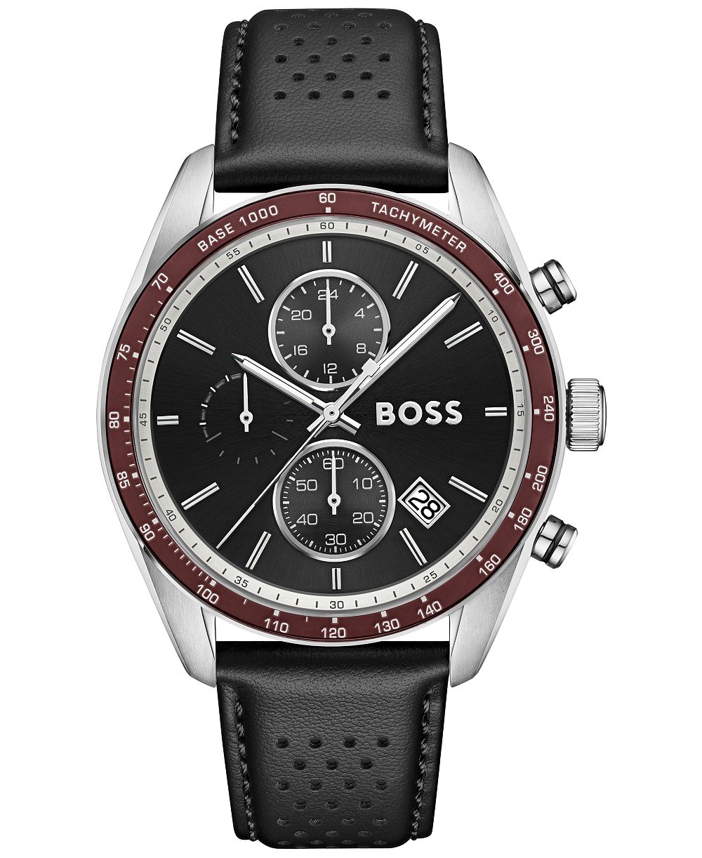 Hugo Boss Men's Grand Prix Quartz Chrono Black Leather Watch 44.50mm