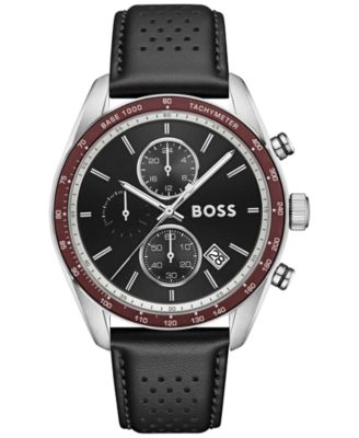 Hugo Boss Men's Grand Prix Quartz Chrono Black Leather Watch 44.50mm