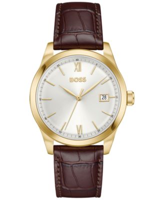 Hugo Boss Мужские кварцевые часы Langford с коричневым кожаным ремешком, 39 мм