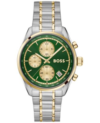 Мужские кварцевые хронографы Hugo Boss Grand Prix с двуцветным нержавеющим корпусом, 38 мм