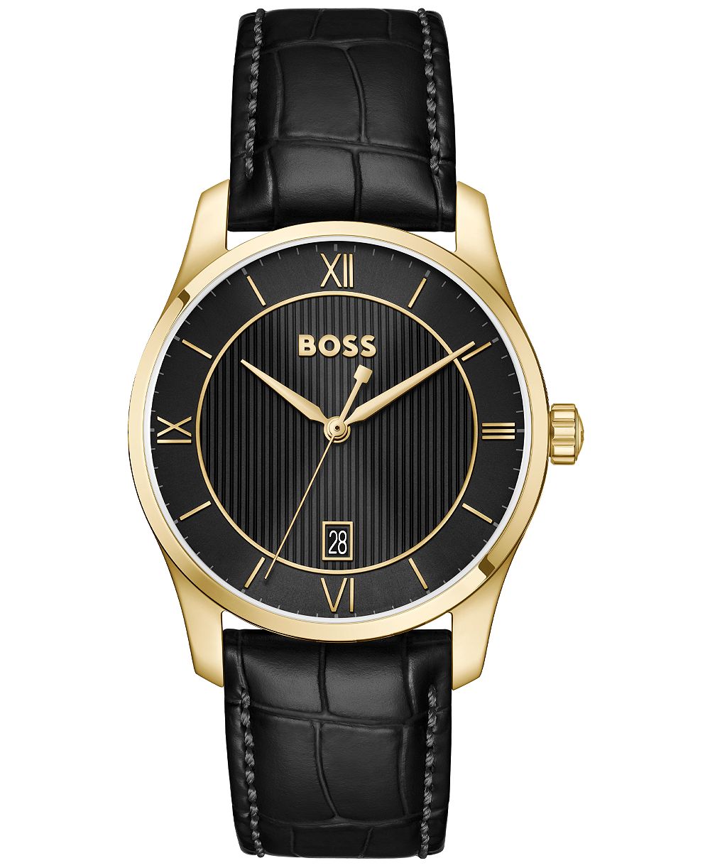 Hugo Boss Men's Principle Quartz Black Calfskin Leather Watch 37mm