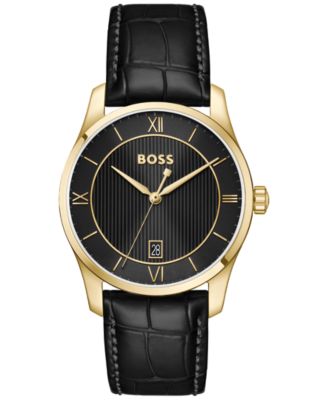 Hugo Boss Men's Principle Quartz Black Calfskin Leather Watch 37mm