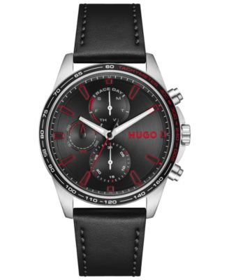 Hugo Boss Men's Drift Quartz Multi Black Calfskin Leather Watch 43mm