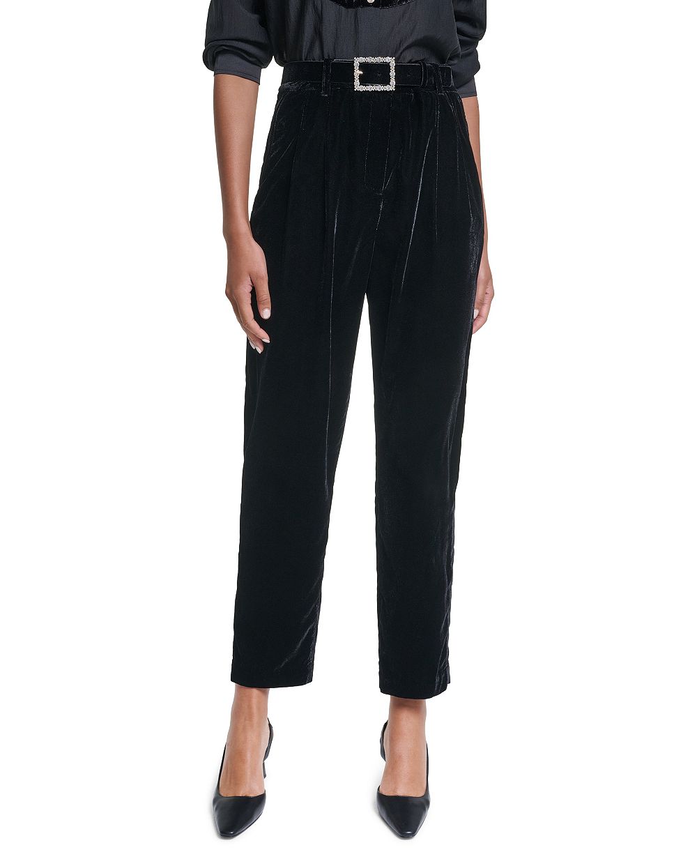 Karl Lagerfeld Paris Petite Velvet High-Waisted Pants