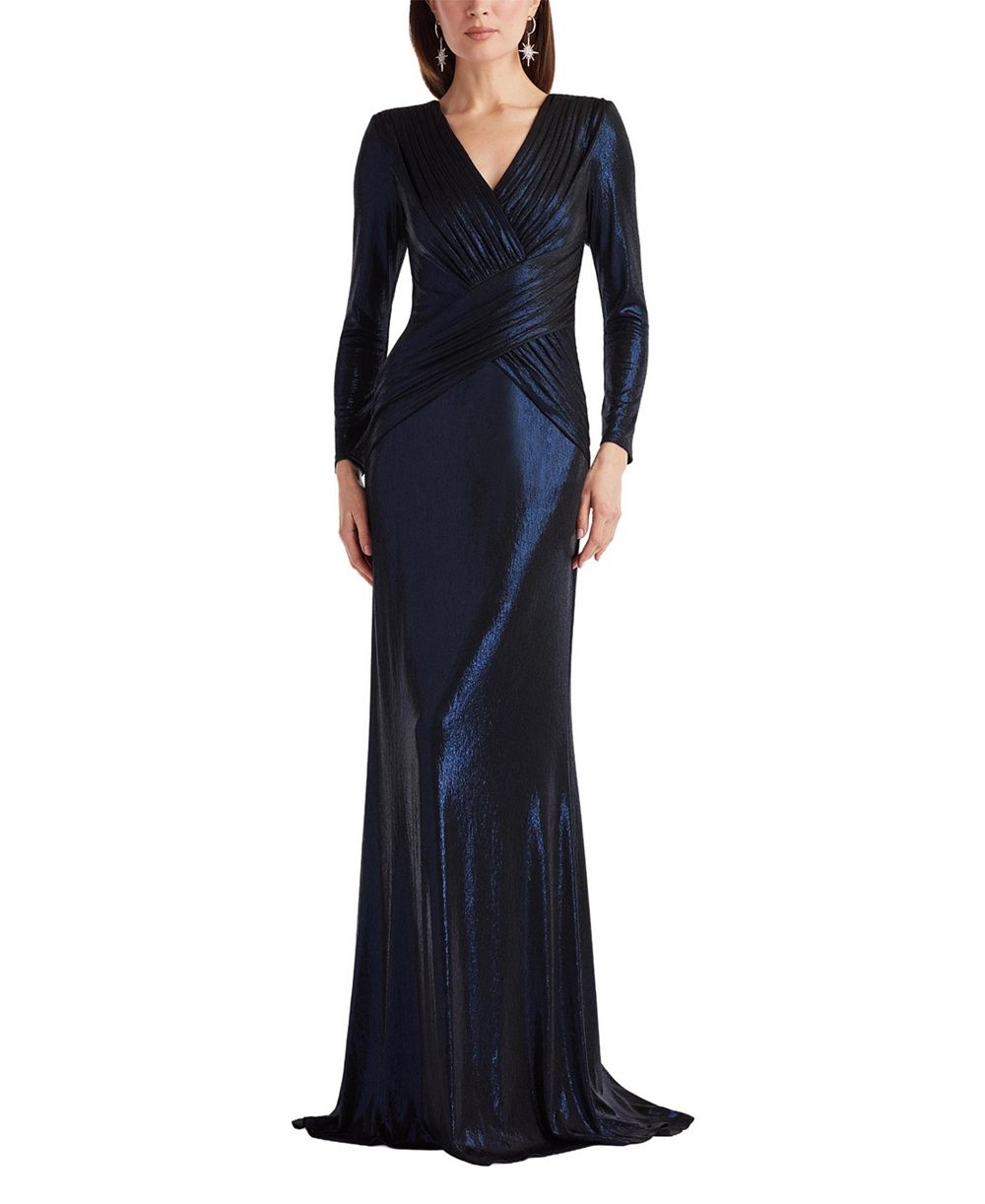 Вечернее платье Tadashi Shoji Women's Esau Metallic Crisscross Draped V-Neck
